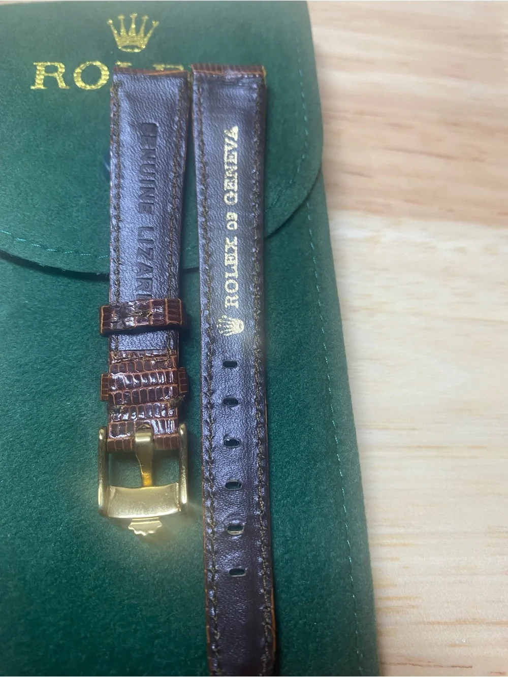 Vintage Brown Lizard-Pattern Leather  Strap - Men with gold plated Rolex Buckle